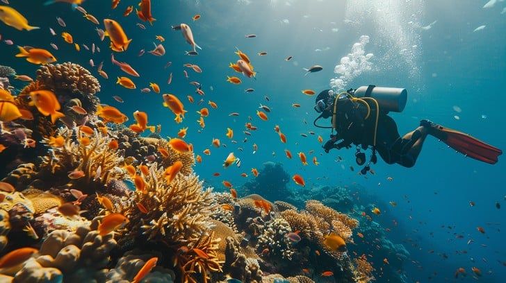 Free Diver among fish